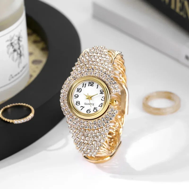 Women Gold Full Diamond Watch Ladies Wrist Watches Luxury Brand Rhinestone Women's Bracelet Watches Female Relogio Feminino 4