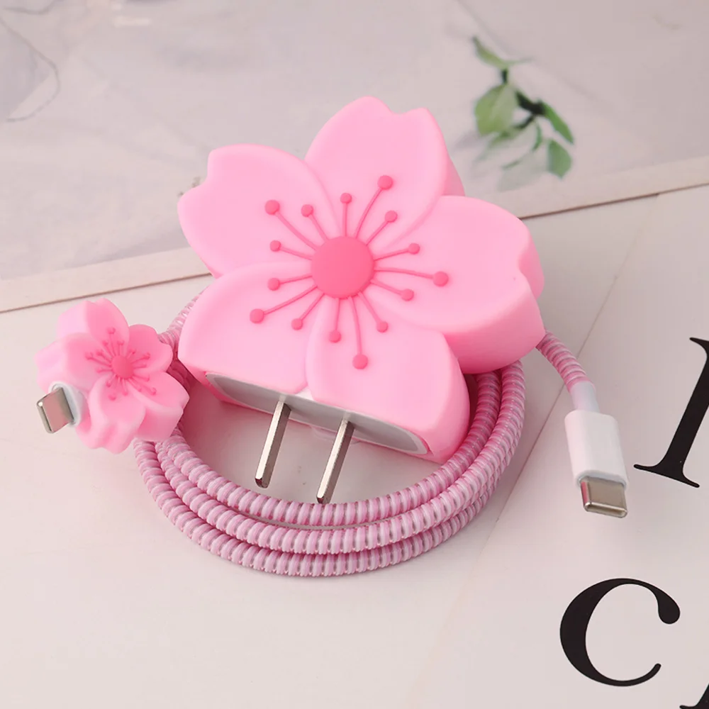 Purple Charger Petal: Cherry Blossom Fast Charging Cable with Protective Case and Winder Organizer