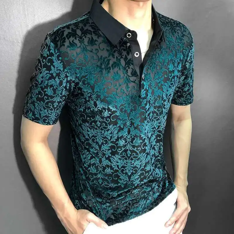 Flowered Velour Jacquard Polo Shirt