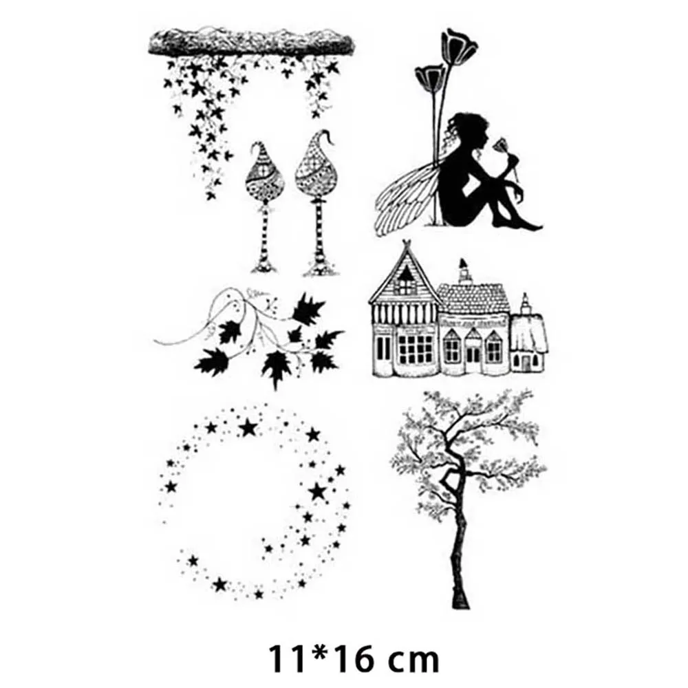 

House Rubber Seal Stamp Trees Fairy Clear Stamps for DIY Craft Making Greeting Card Scrapbooking Photo Album Decorative Sheets
