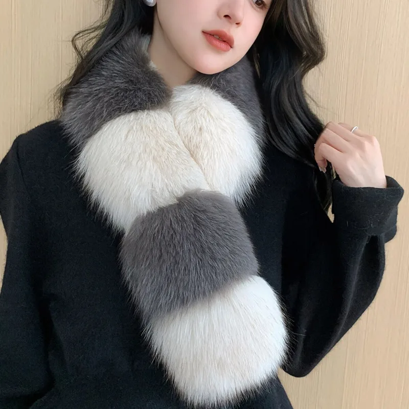 

Real Fox Fur Scarf For Women Winter Hood Trims Fur Decor Collar Warmth Double-sided Fur Scarf Female Luxury Furry Fur Scarves