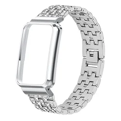 Elegant Diamond Metal Bracelet with Protective Case for Mi Band 7 Pro (Silver)