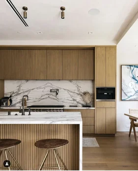 ตู้ครัวรูปตัวแอลสั่งทำระดับไฮเอนด์ - แลคเกอร์เงาสูง, เคาน์เตอร์แบบเกาะกลาง และท็อปควอตซ์ 1