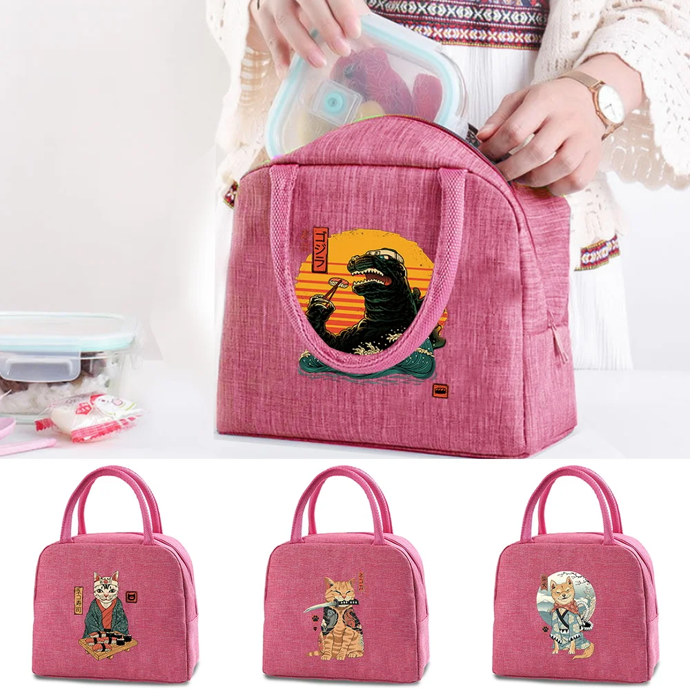 

Cute Cat Canvas Lunch Box Bag Cooler Picnic Bag Fashion New Lunch Bags School Food Insulated Dinner Bag Camping Travel Handbags