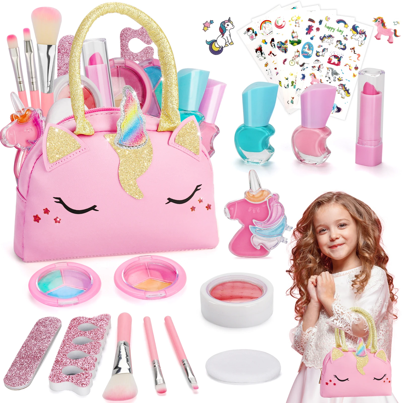 Kids Makeup Kit Girl Toys - Washable Real Makeup Set Little Girl Purse Kid  Princess Dress Up Pretend Makeup for Girls Christmas Birthday Gift Unicorn  Toys for 4 5 6 7 8