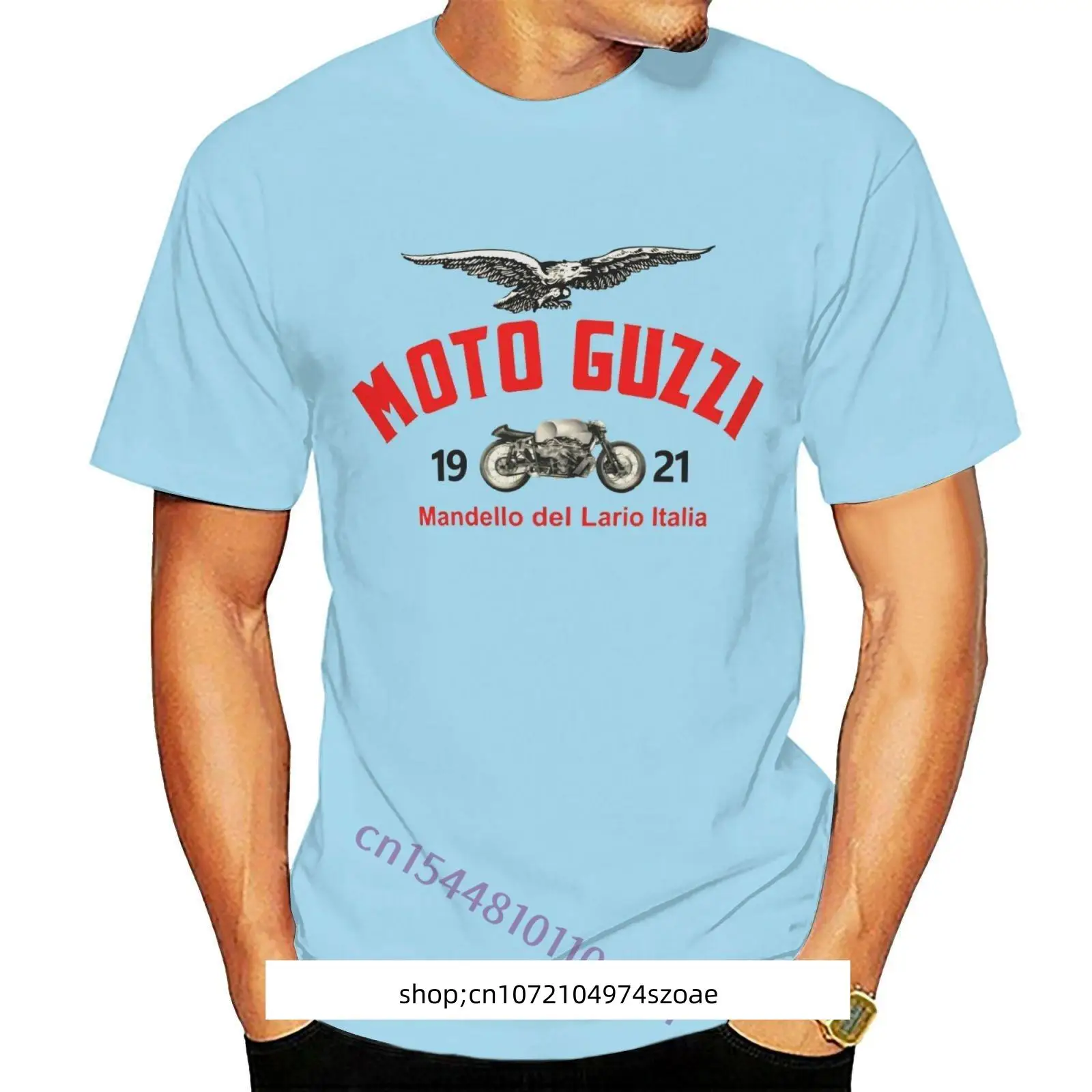 Kaus Gambar Logo Moto Guzzi 1921 Kaus Katun Kasual Pria Kaus Oblong Leher Kru Atasan Lengan Pendek Pesta