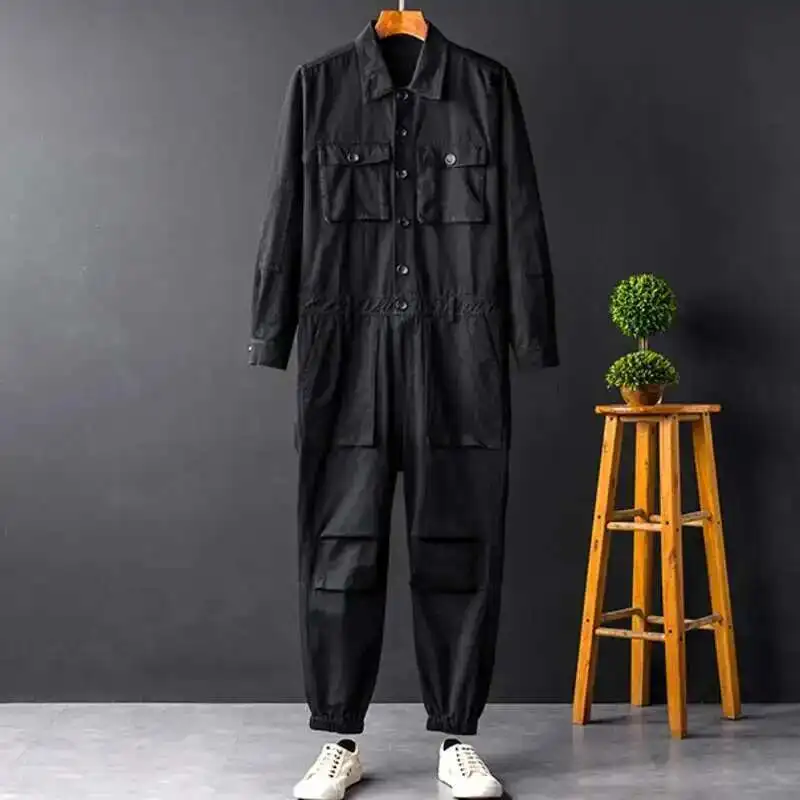 IEFB Men's Jumpsuit Long Sleeve Workwear Single Breasted Lapel Cloth New Summer Autumn Male Trousers Trendy Menwear 9C600 men rompers