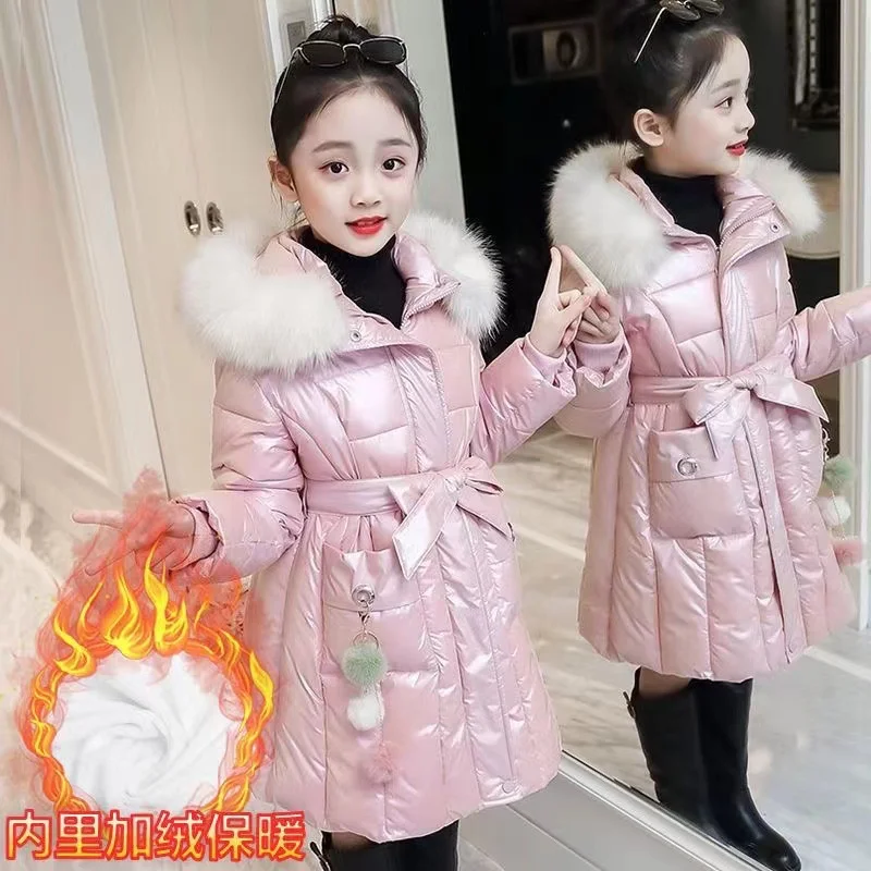 Girls Parka Long Coats Winter Waterproof Fur Collar Hooded Jackets Big Kids Thick Warm Cotton Outerwear Teenage Snowsuit