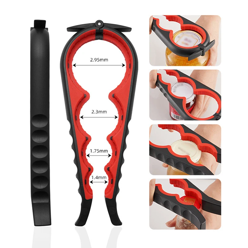 Can Opener 4 in 1 Multi Function Jar Opener Bottle Opener Kit with Silicone Handle Easy to Use for Children Elderly and Arthri