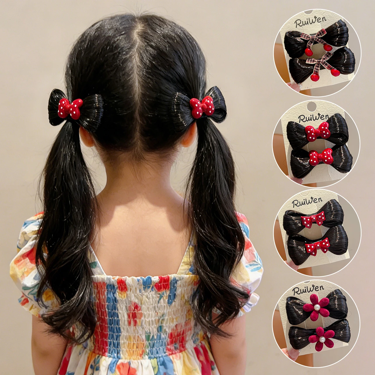 2Pcs 어린이 가발 헤어 클립 세트 소녀 머리핀 폴카 도트 활 머리핀 오리 혀 클립 사진 소품 어린이 머리 장식