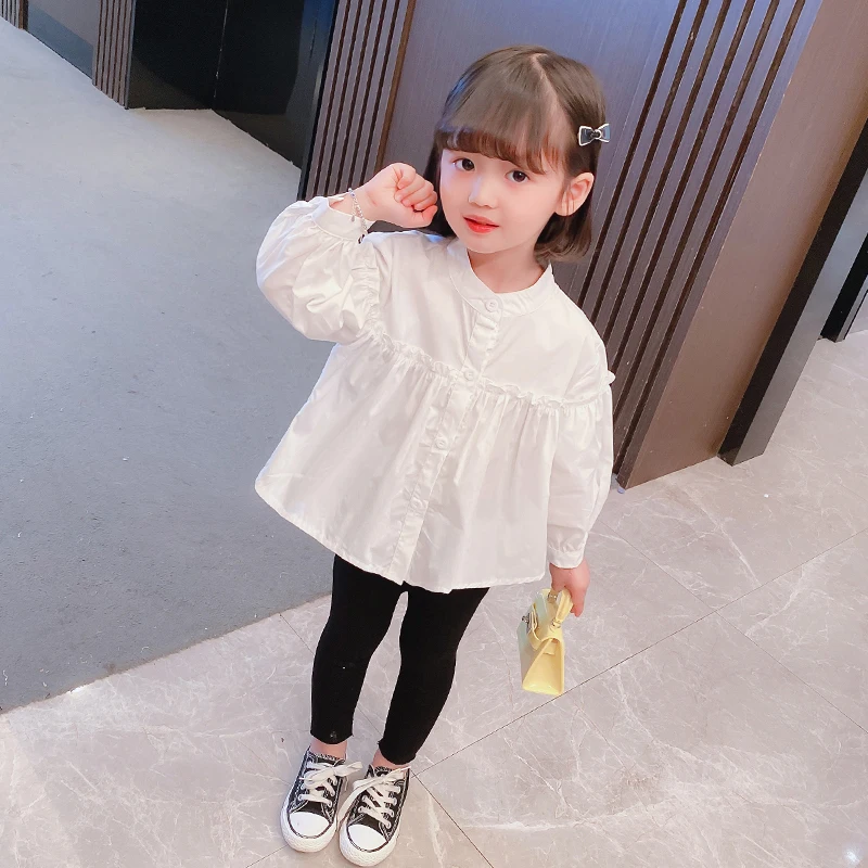 여아용 흰색 셔츠, 데일리 캐주얼 루즈탑, 어린이 야외 여행 의류, 용수철 및 가을 의류