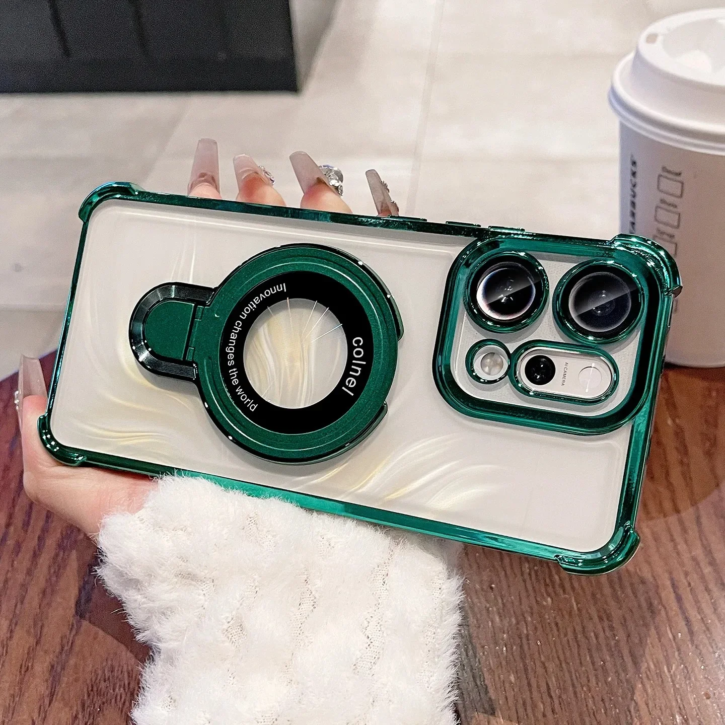 Luxury Magnetic Transparent Electroplating Bracket Back Cover Case