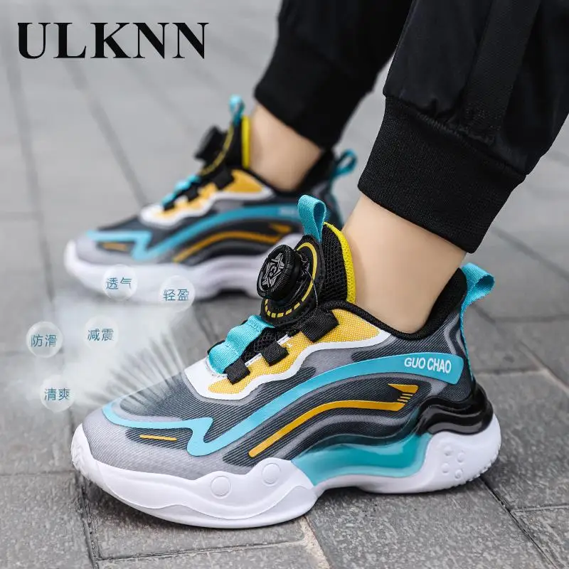 Children's Autumn Lightweight Sneakers Kid's Breathable Cuhk Students Children's Sports Shoes Rotating Buckle Antiskid Running