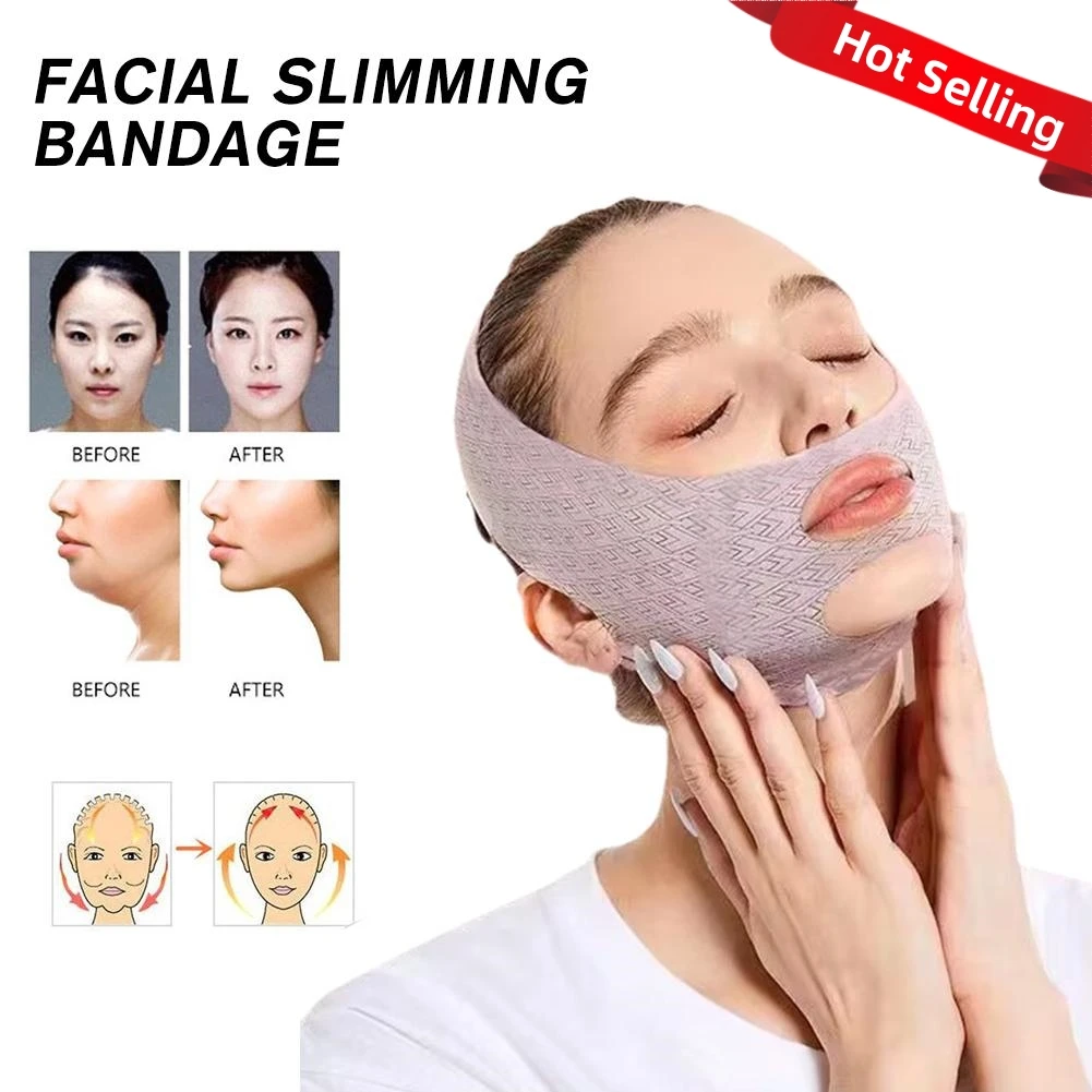 Jacquard Non-wrapped Edge V Face Lifting Tightening Bandage Improve Facial Sagging Remove Double Chin Facial Shaping Belt Mask