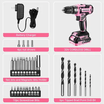Power Drill Cordless: DEKO Pink Cordless Drill 20V Electric Power Drill Set Tool for Women 4