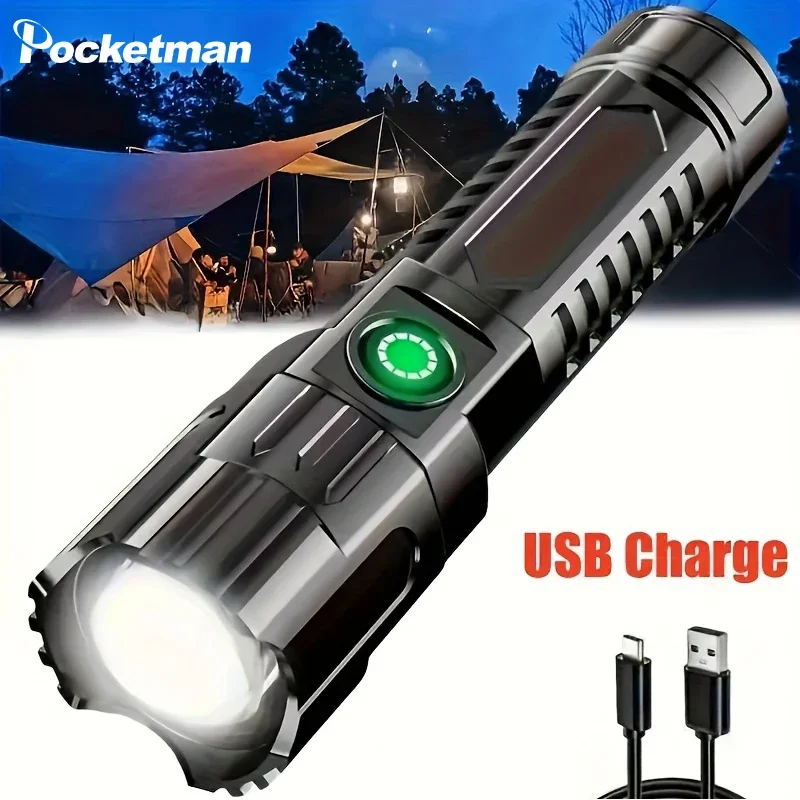

USB Rechargeable Flashlight Telescopic Zoom Wide Beam Handheld Torch Super Bright Waterproof Flashlights