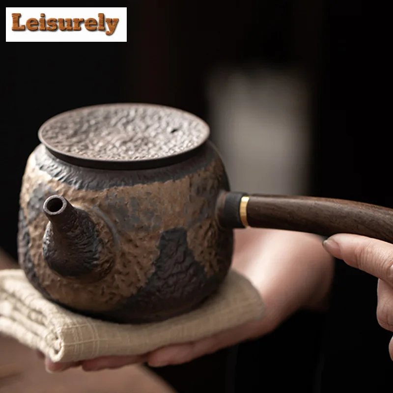 200ml Japanese Gilt Iron-glazed Teapot Solid Wood Handle Filter Tea Pot Retro Pottery Tea Maker Chinese Cha Tea Set Accessories
