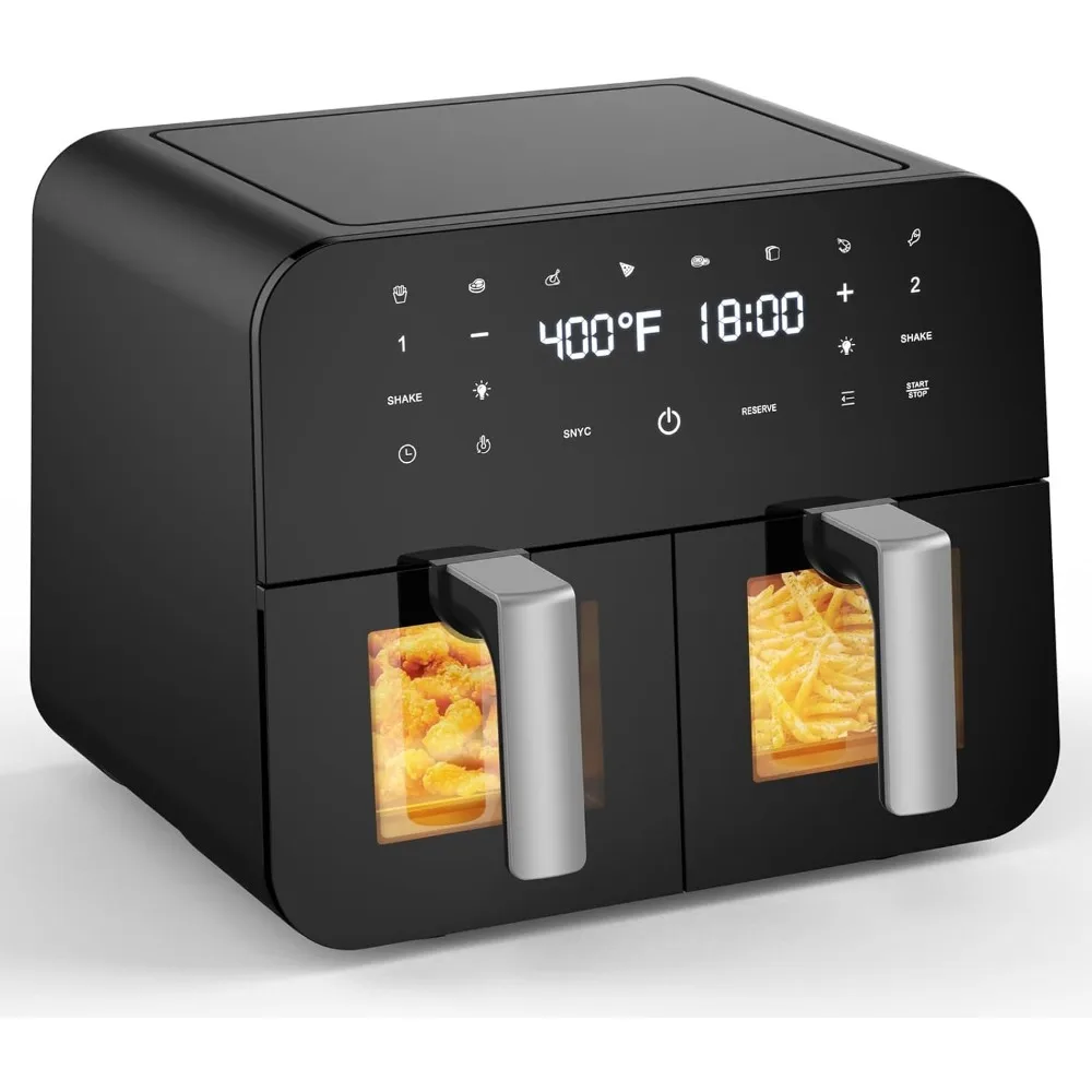 Air Fryer 9 Qt, Dual Basket Air Fryer with Visible Window, Large Double 4.5 Qt Airfryer with Independent Temperature Control