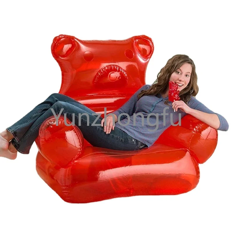 

Inflatable Gummy Bear Shaped Armchair Durable PVC Blow Up Lazy Sofa Sleeping Bag for Home Yard Travel Camping Folding Chair
