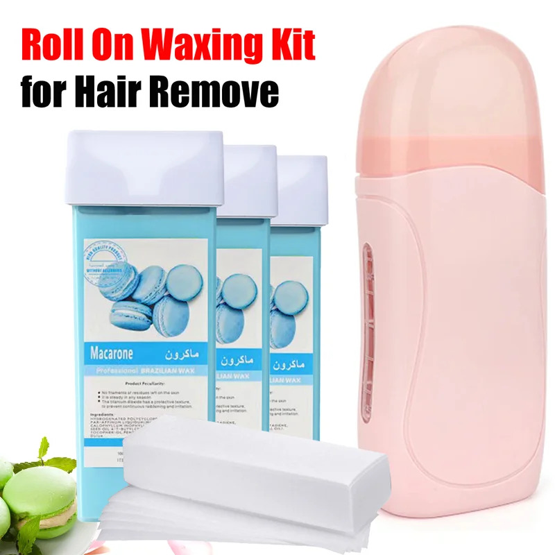New Roll on Wax Unisex Depilatory Cream Hair Removal Roller Wax Heater Waxing Hot Cartridge Warmer Equipment Tool Waxing Kit 2