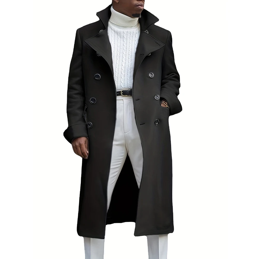 Men Autumn Winter Double-breasted Trench Coat