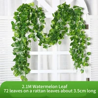 2.1M Green Ivy Leaf Hanging Vine Artificial Garland Silk Wall Plant Home Garden Decoration Wedding Party DIY Fake Wreath Leaves 2