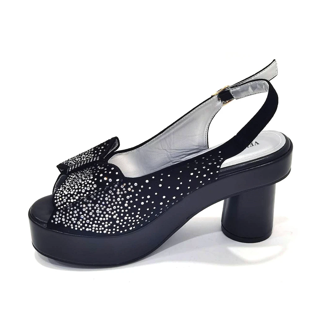 مضخات كريستالية كاملة للنساء ، كعب مربع مع منصة ، طقم أحذية وحقائب إناث ، حفل زفاف ، موضة فضة ،