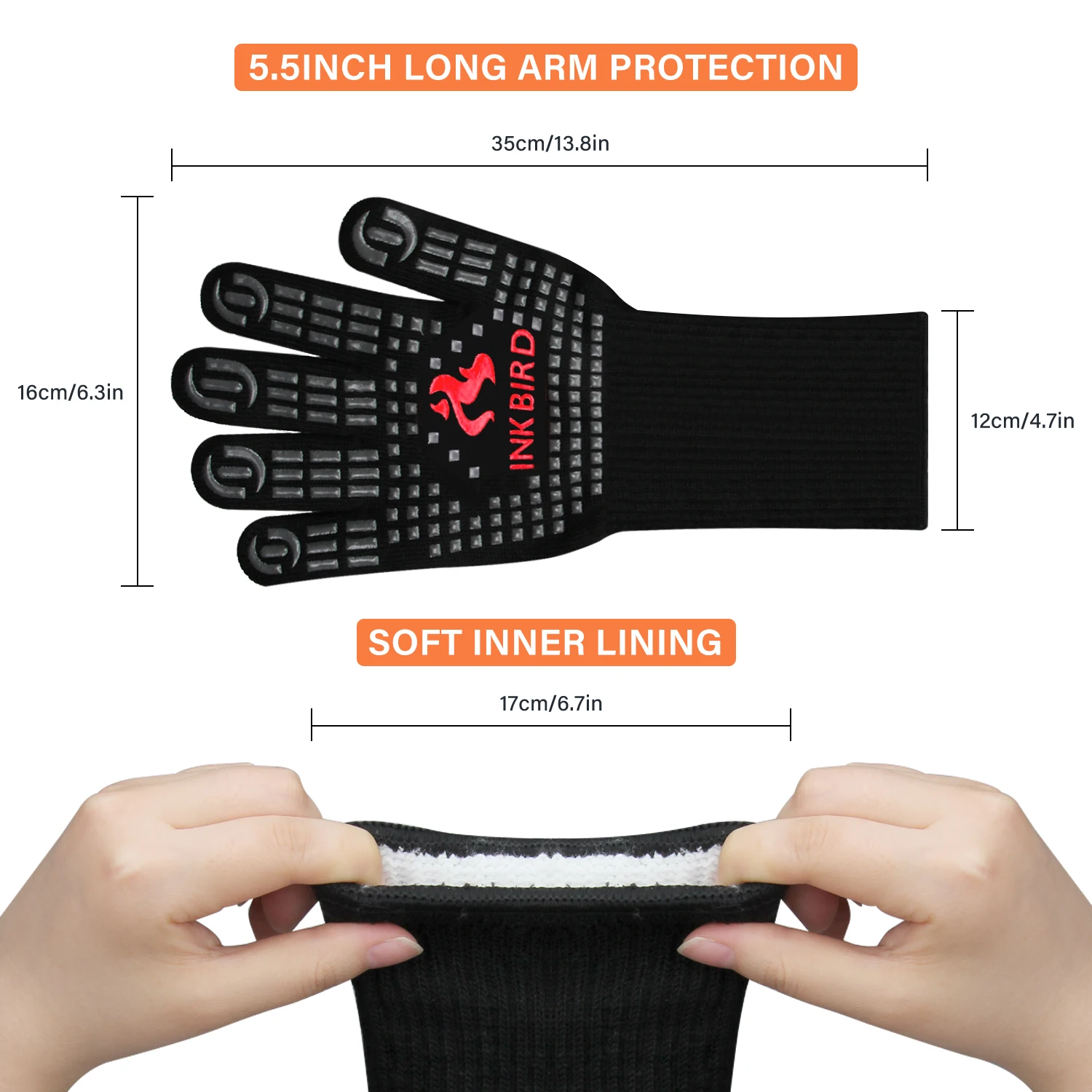 INKBIRD BBQ Gloves 800℃ High Temperature Resistance Barbecue Gloves Indoor Outdoor Household Non-Slip Microwave