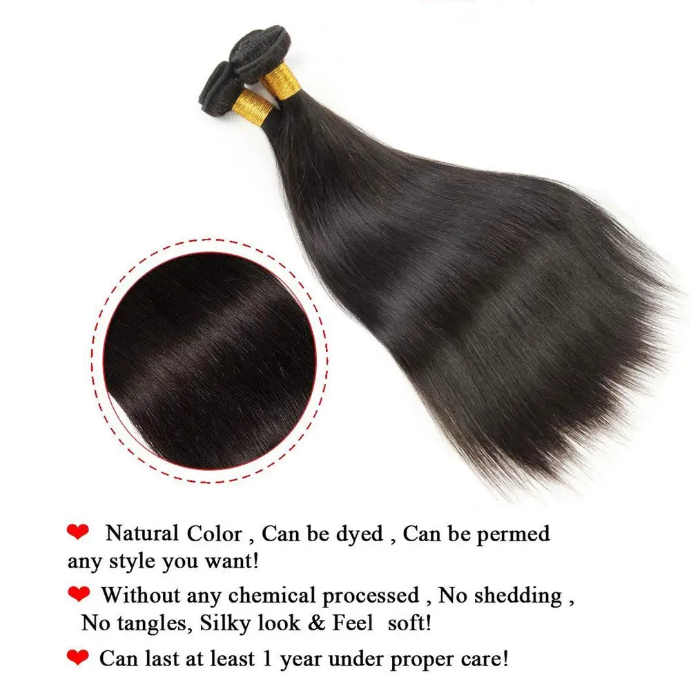 Human Hair Bundles 1/3 Piece Hair Extension For Women Brazilian Straight Human Weave Bundles Natural Black Remy Bundle