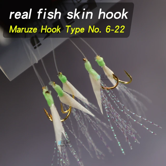 Real fish skin hook Luya bionic white strips Fish skin flies Seafish string  hook sabiki