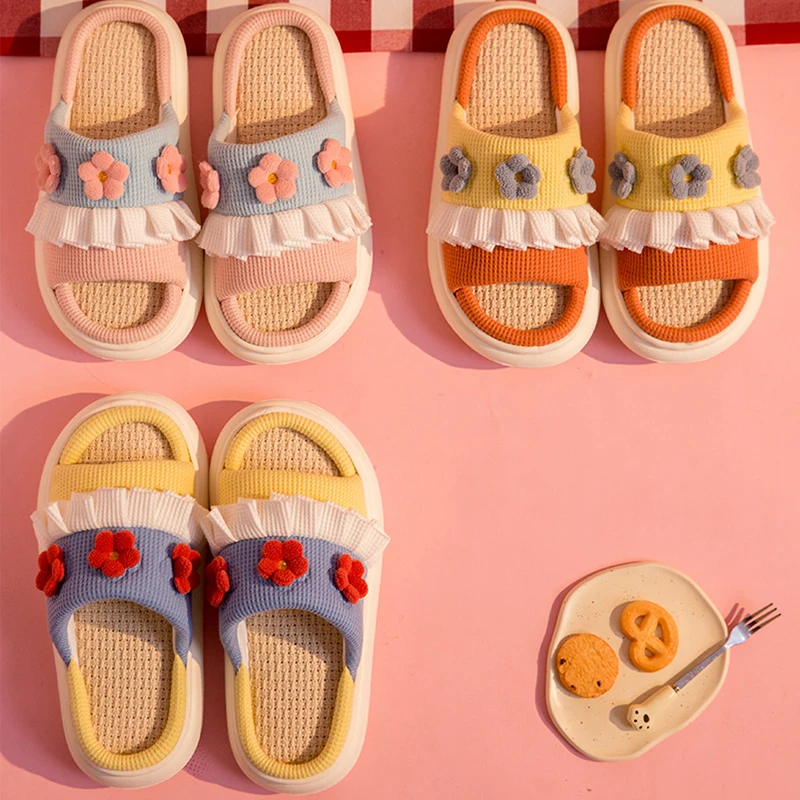 

Four Seasons Style Linen Slippers Fashion Lovely Cartoon Home Couples Cotton Linen Slippers Indoor Floor