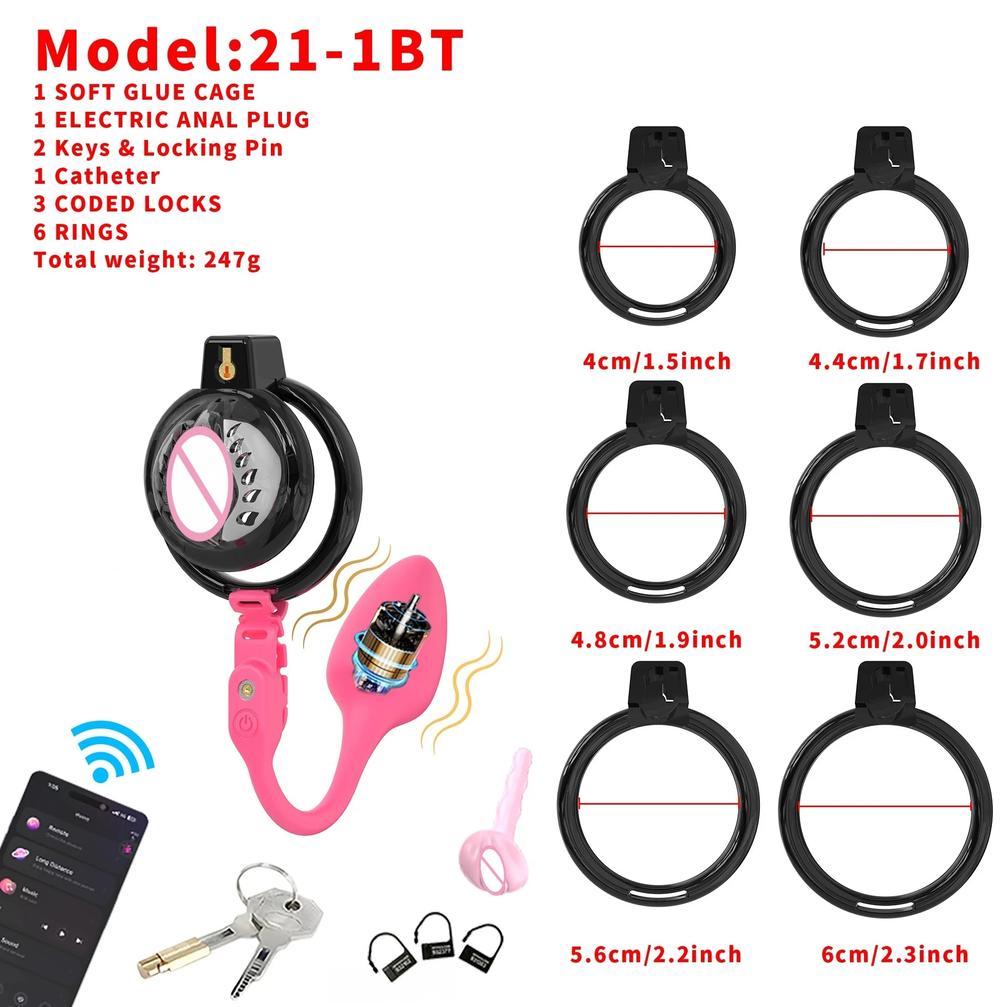 Chastity Lock Cage Breathable Penis Lock with Vibrating Anal Plug Vibrator Stimulator Soft Cock Cage Adult Sex Toys for Men Gay