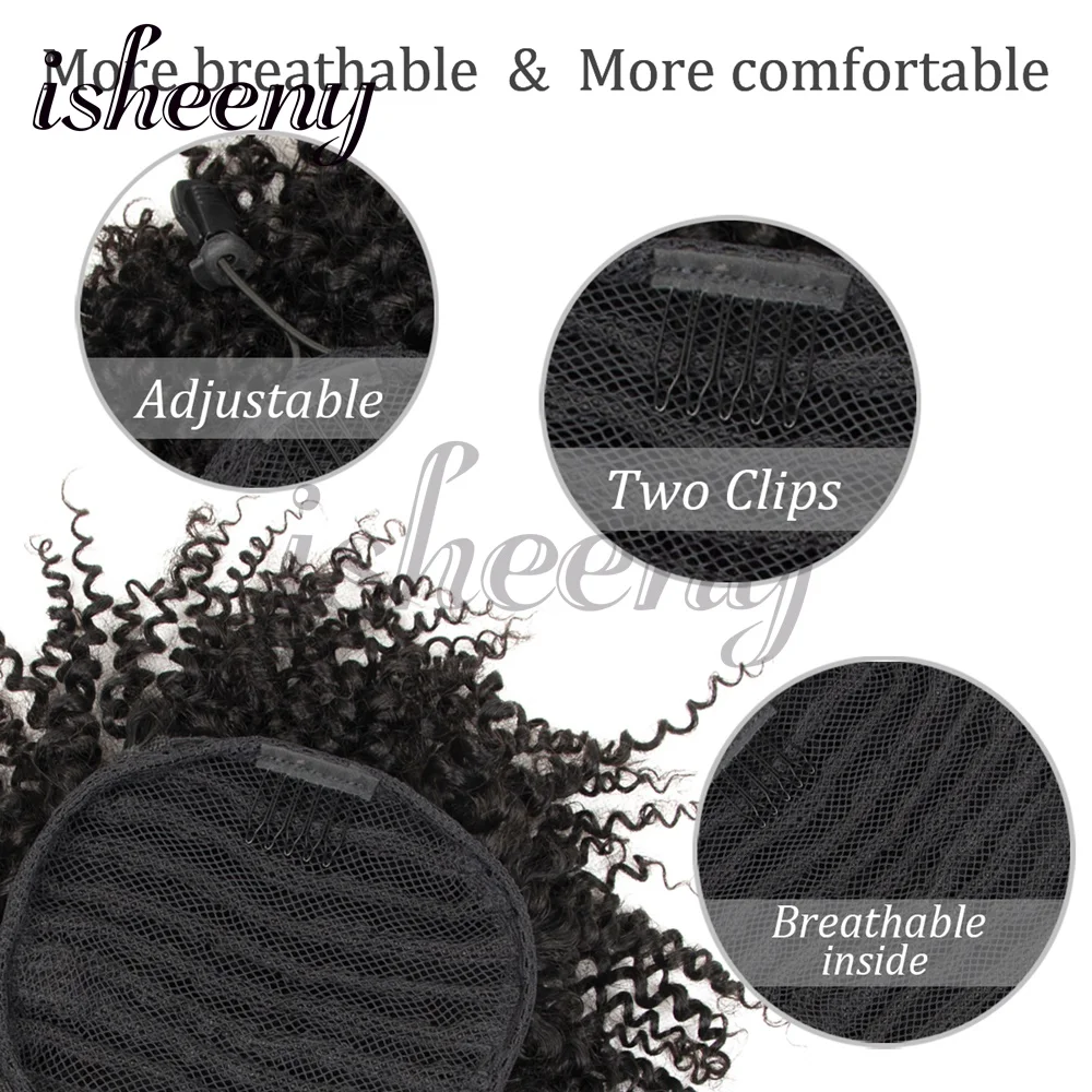 Afro Puff Kinky Curly Ponytail Human Hair Extensions Buns Chignon Accessories Drawstring Curly Ponytail Remy Human Hair 2