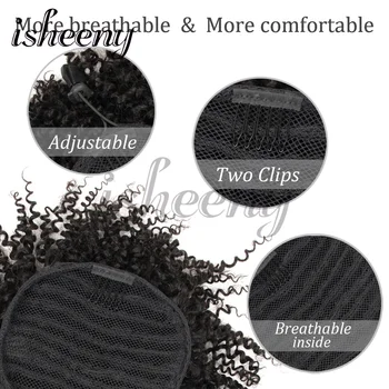 Afro Puff Kinky Curly Ponytail Human Hair Extensions Buns Chignon Accessories Drawstring Curly Ponytail Remy Human Hair 2