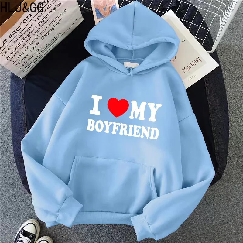HLJ&GG Fashion Streetwear Women Letter Print Long Sleeve Hooded Sweatshirts Casual Loose Harajuku Style Sporty Pullover Top 2024