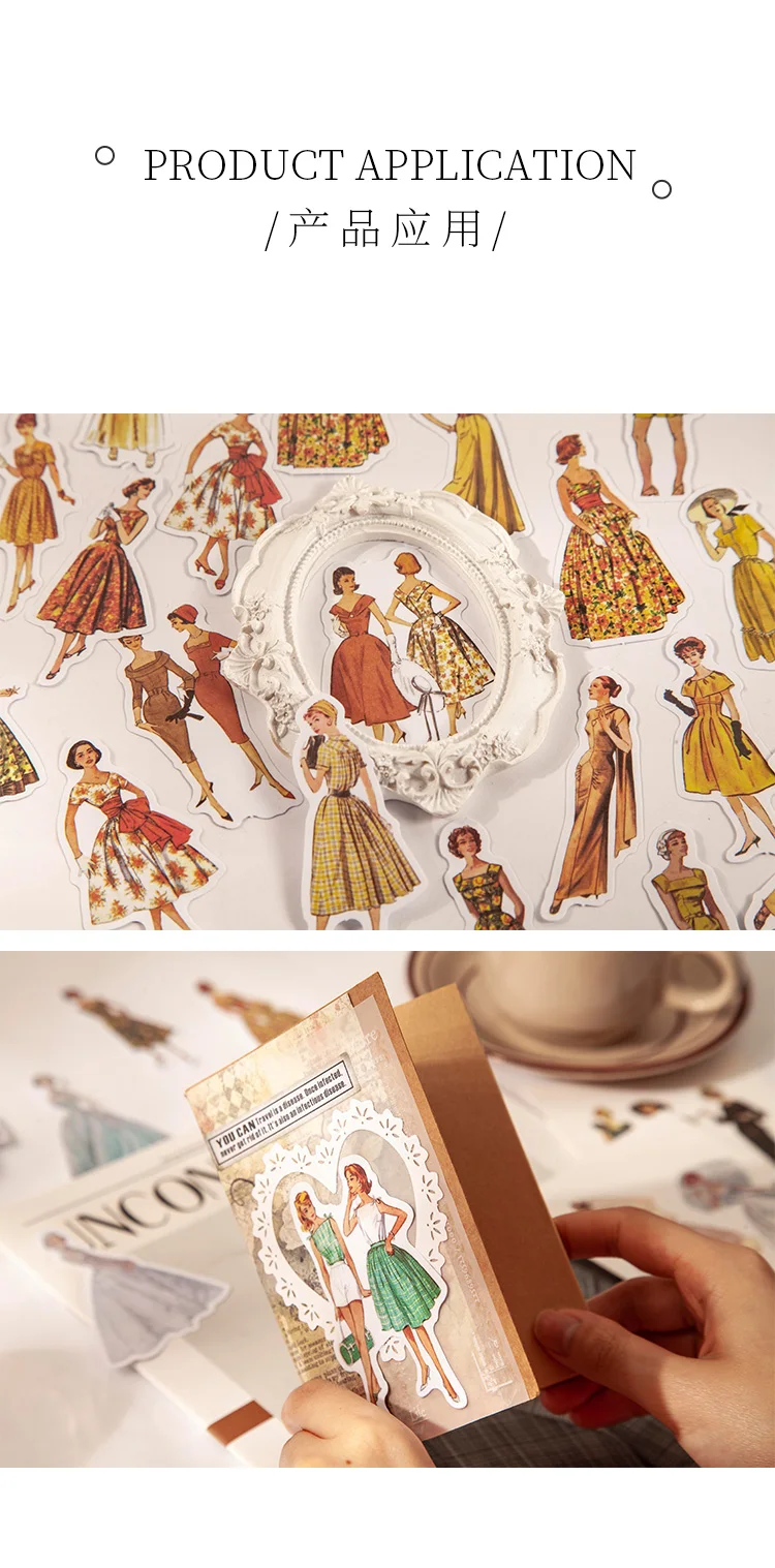Yoofun 40 Stück/Packung Retro Mode Mädchen Vintage Lady Washi Papier Aufkleber für Ablum Tagebuch Scrapbooking Journal Dekor DIY Etiketten – Detail 13