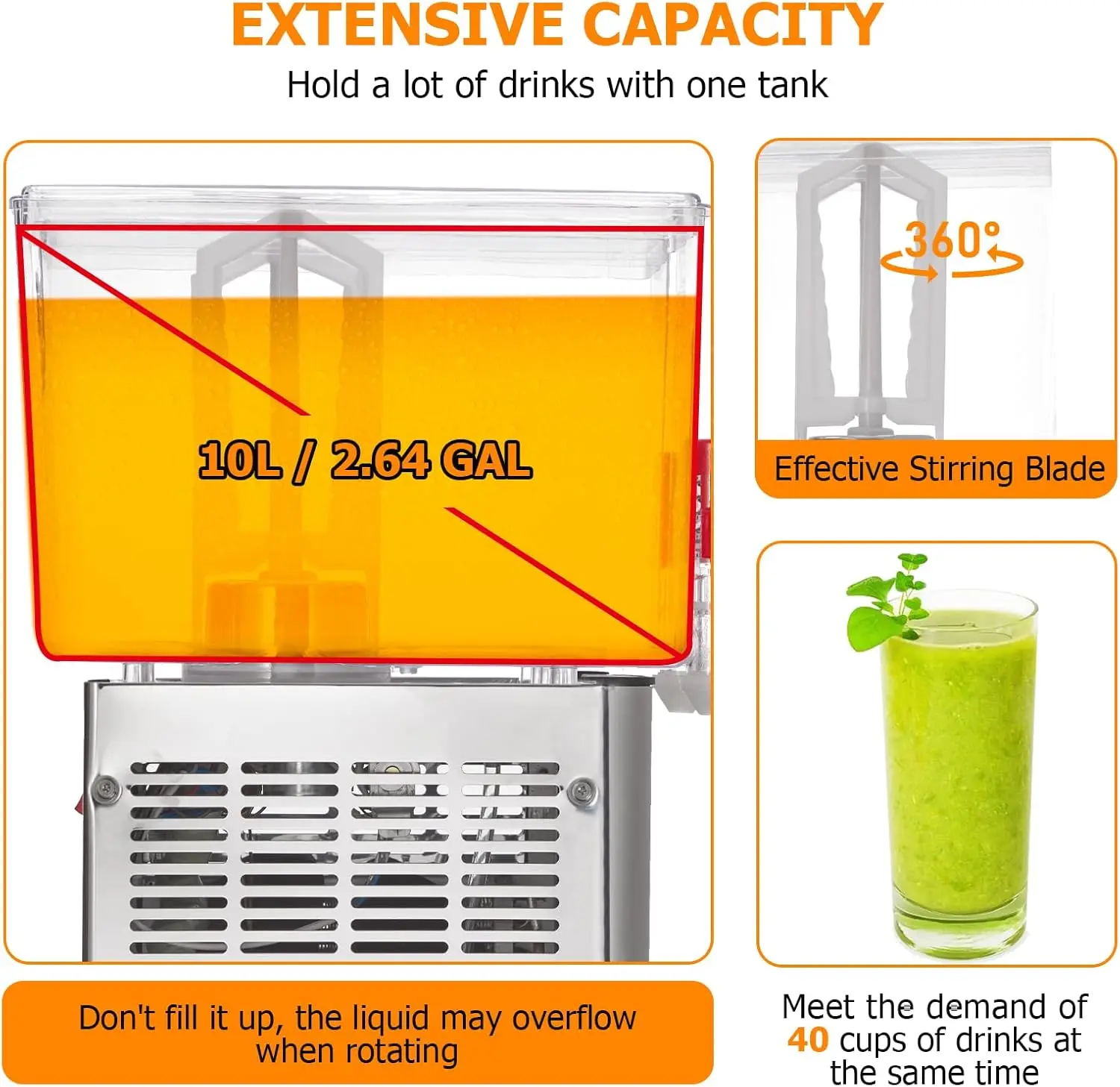 10L Stainless Steel Commercial Beverage Dispenser with 180W Cooling System for 7-12°C Temperature Range