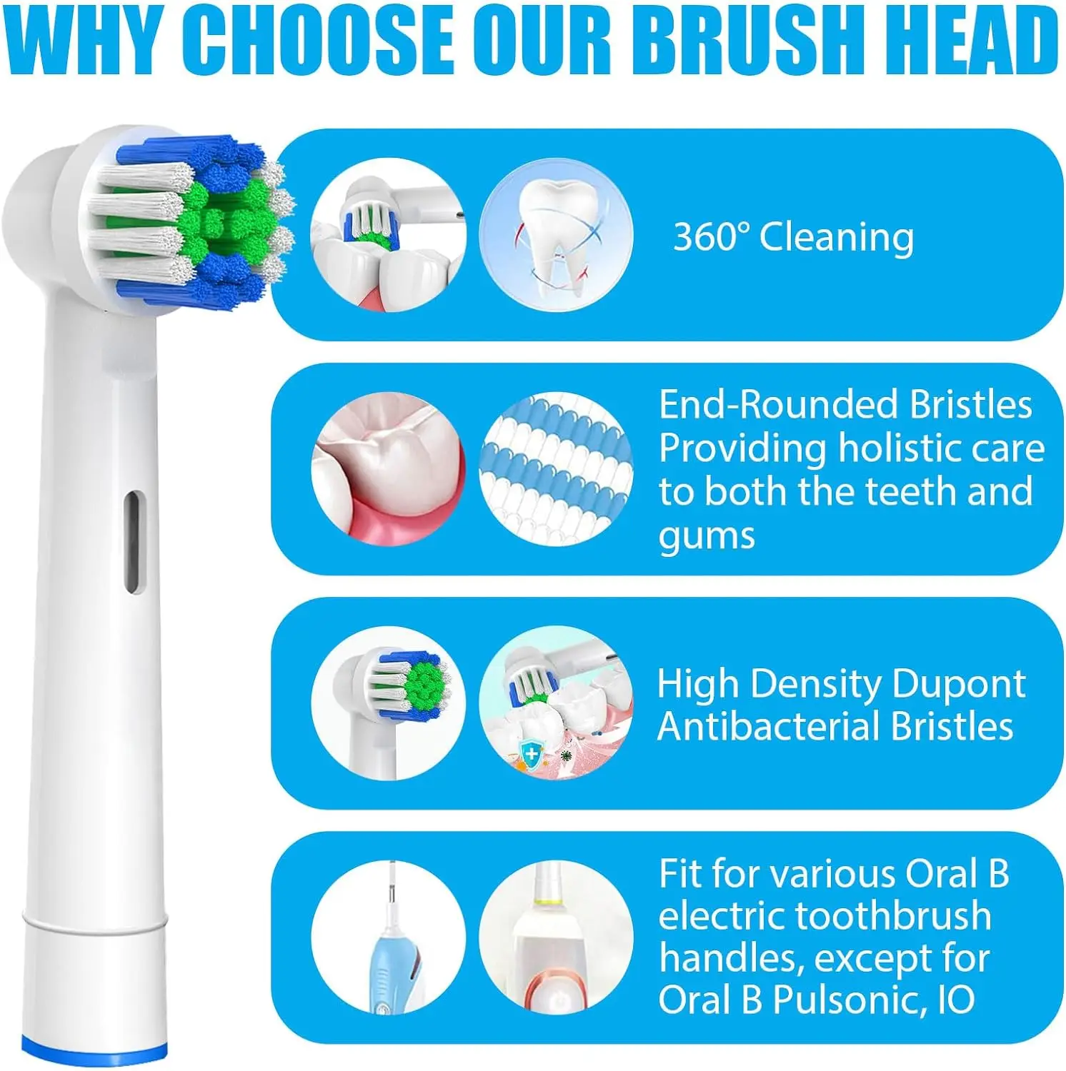 Oral B 전동 칫솔 Pro 1000 Pro 3000 Pro 5000 Pro 7000 Vitality용 칫솔 교체 헤드 리필