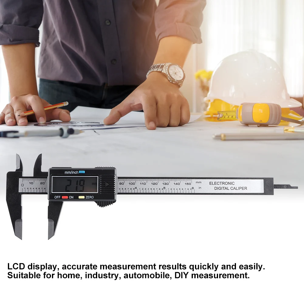 150mm Electronic Caliper Ruler Measuring Tools Black Electronic LCD ...