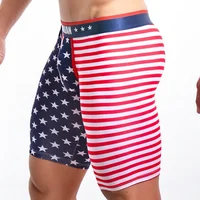 Men's Underwear Long Boxers Slim Fit Home Fitness Tights American Flag Printing Underpants Male Trunk Five Minutes Boxers 1
