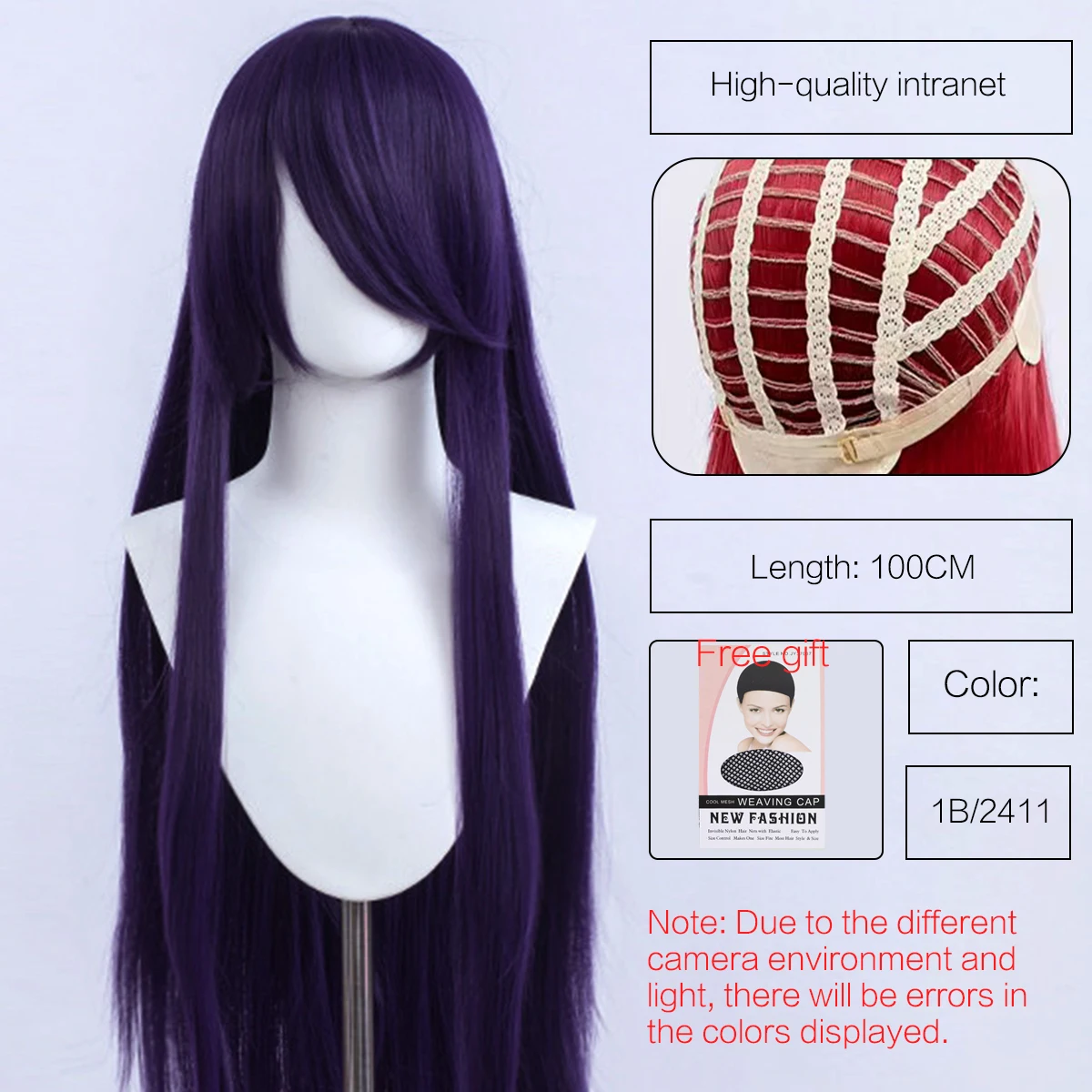 Synthetic Cute Cosplay Wig 40-inch Oblique Bangs Anime Costume Long Straight Lolita Wig Party Wig