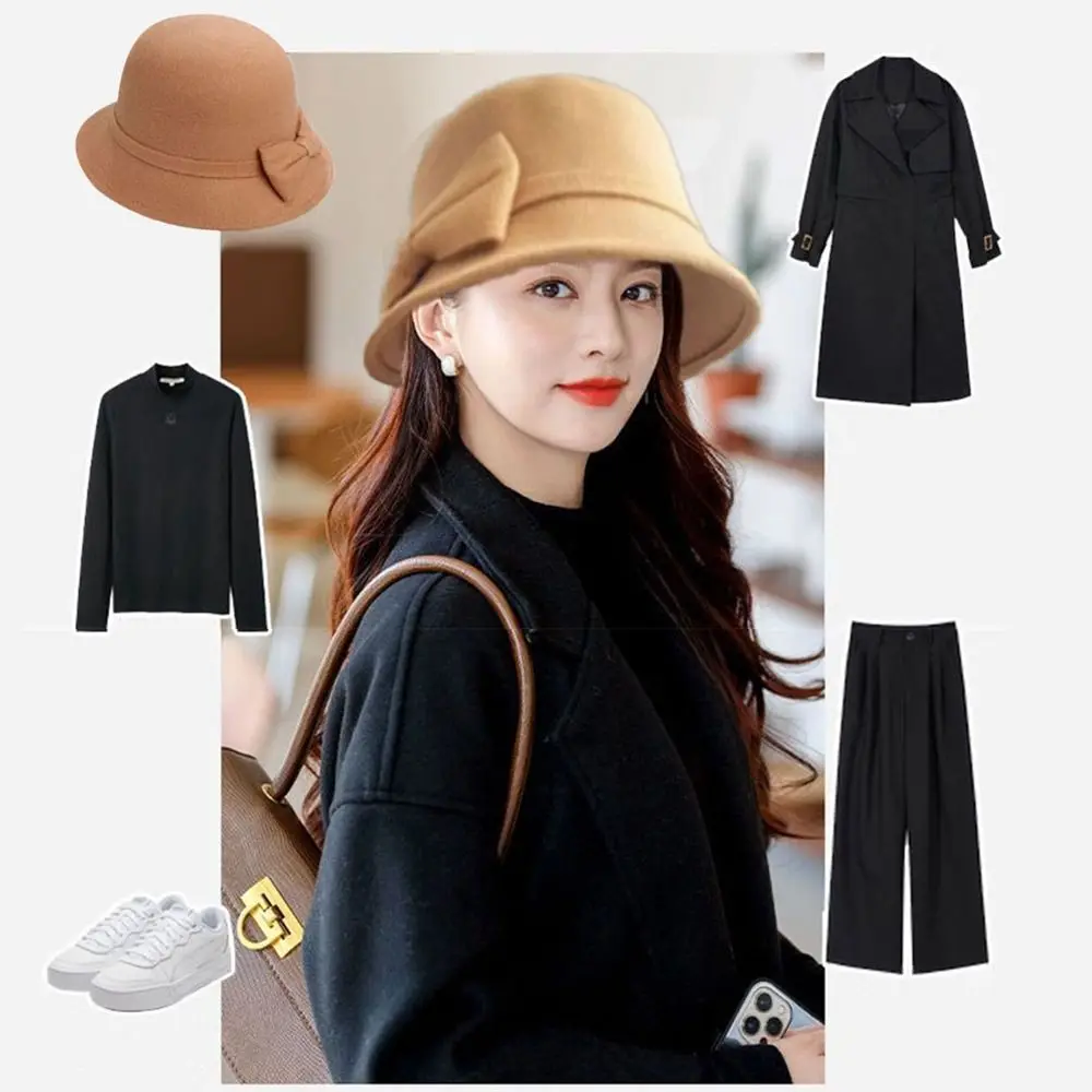 Kappe Mädchen Krempe Bowler Fedora Hüte Wollfilz Eimer Kappe Kirche Bowler Cloche Hüte Frauen Vintage Retro Hut Herbst Winter Warme Hut – Detail 11