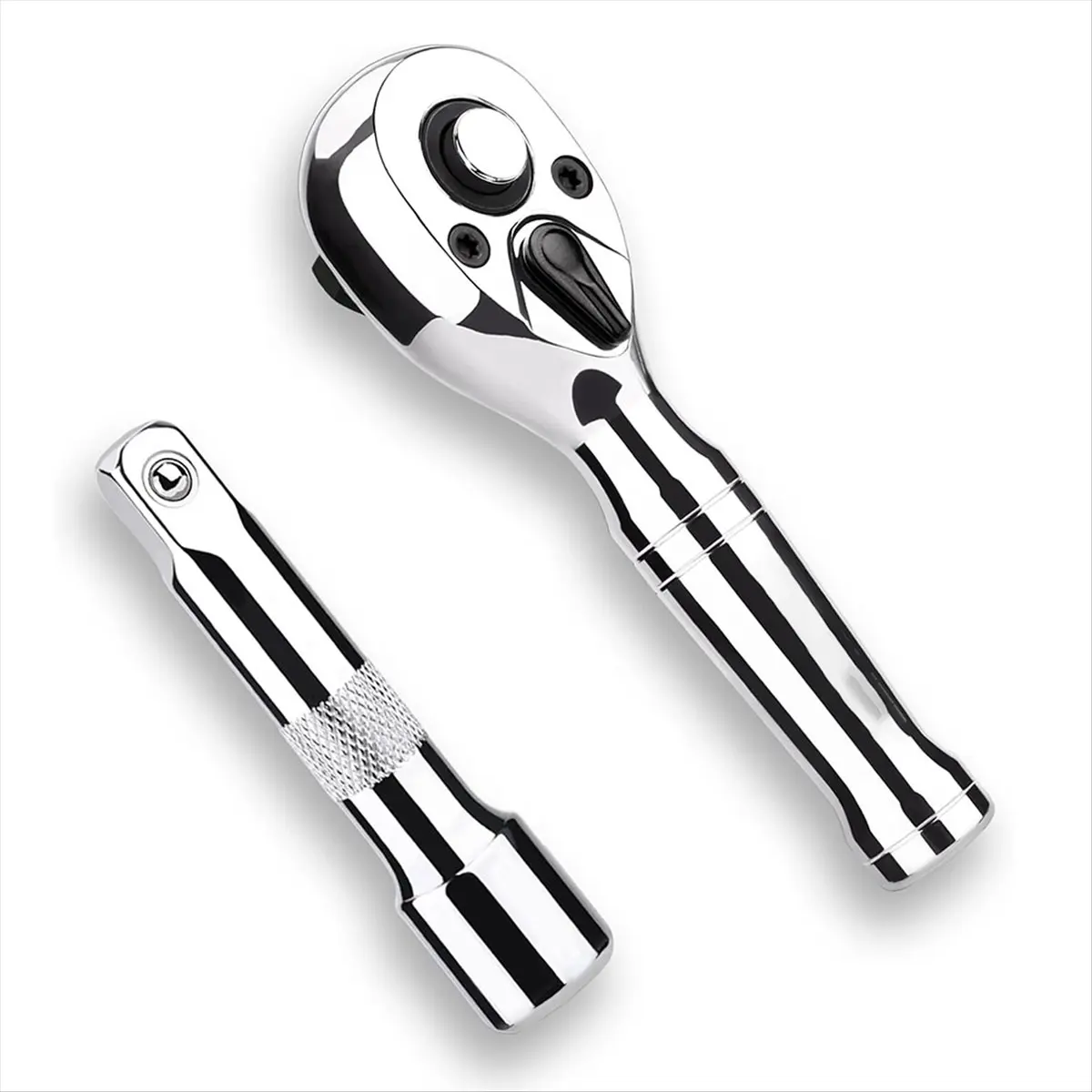 Stubby Ratchet Set-3/8In Drive Ratchet Handle with Extension Bars,72-T Reversible Quick Release Head Mini Ratchet Wrench