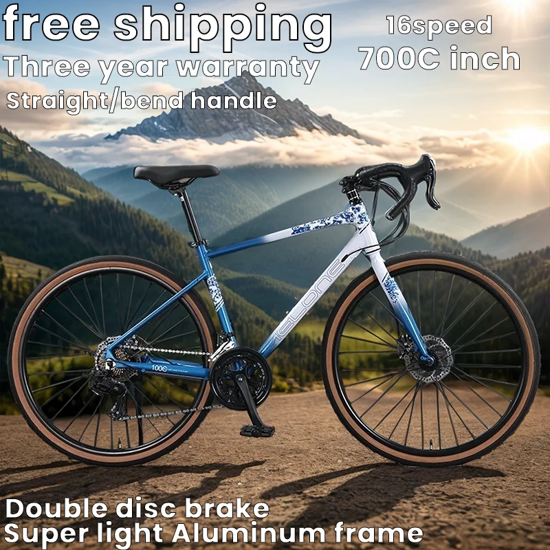

700C Super light Aluminum alloy frame Road bike Double disc brake Internal wiring16speed road racing adult Bicycle free shipping