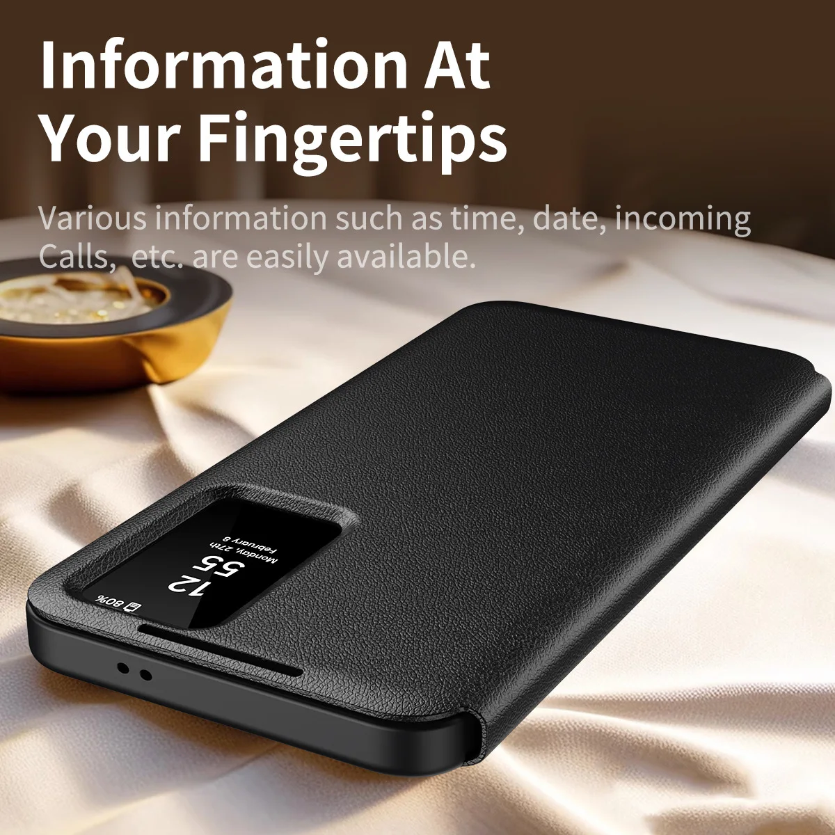 Deluxe Leather Smart Window Case with Anti-Knock Protection