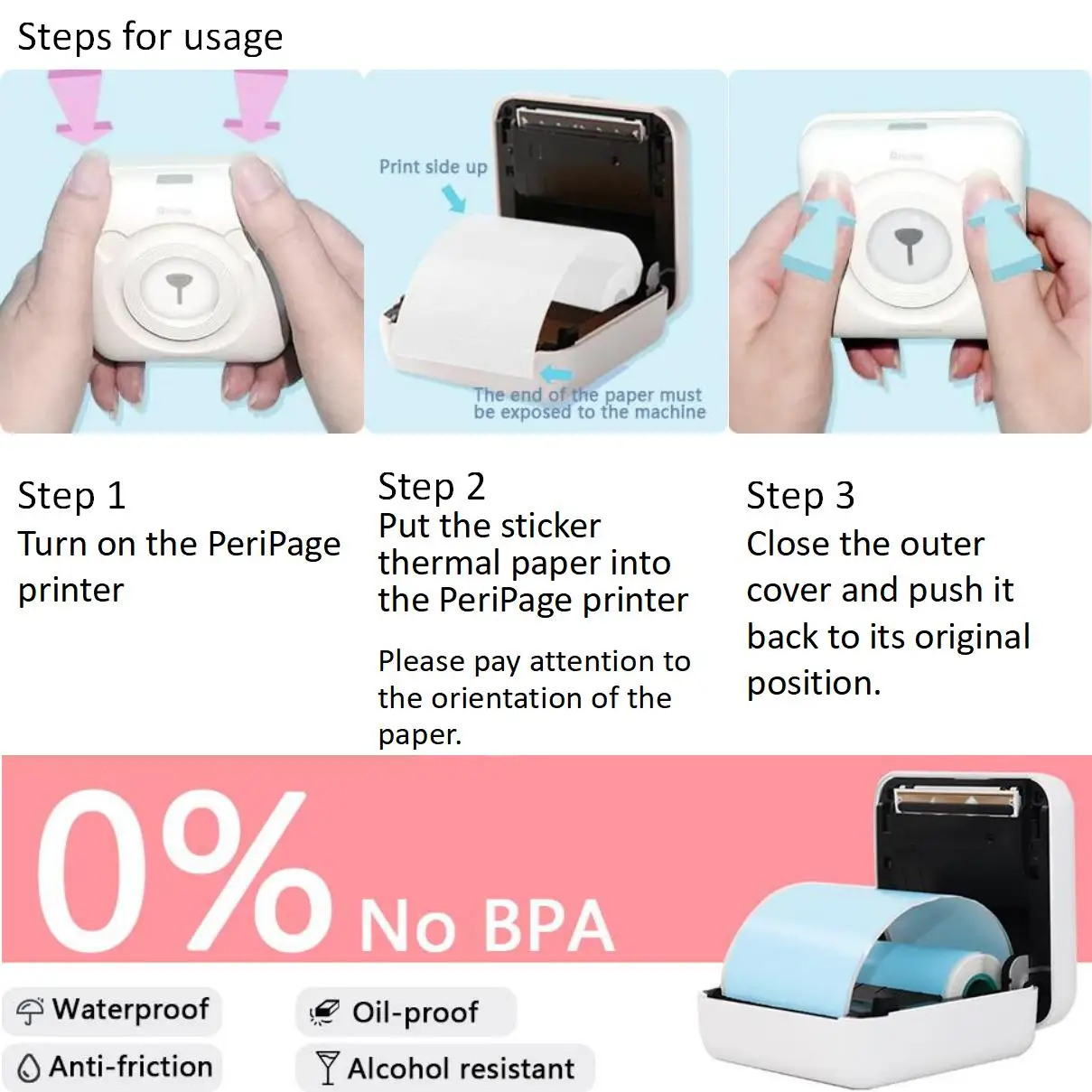 Peripage Mini Printer Paper 15mm 30mm Bear Blank Label Sticker Thermal Printing Paper for A6/A8 Waterproof Oilproof Scratchproof