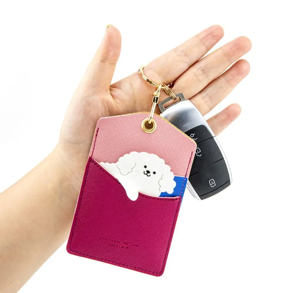 Cute Animal Card Holder Pu Keyring Work Card Package Key Holders Keychain ID Protection Cover Elevator Card Pendant