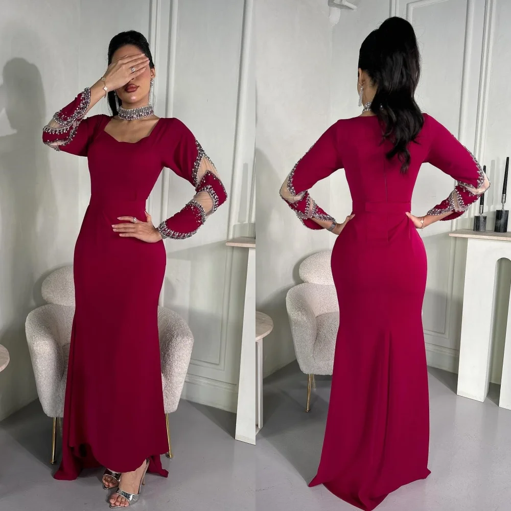 

Prom Dress Saudi Arabia Evening Jersey Beading Draped Pleat Birthday A-line Square Collar Bespoke Occasion Gown Midi Dresses