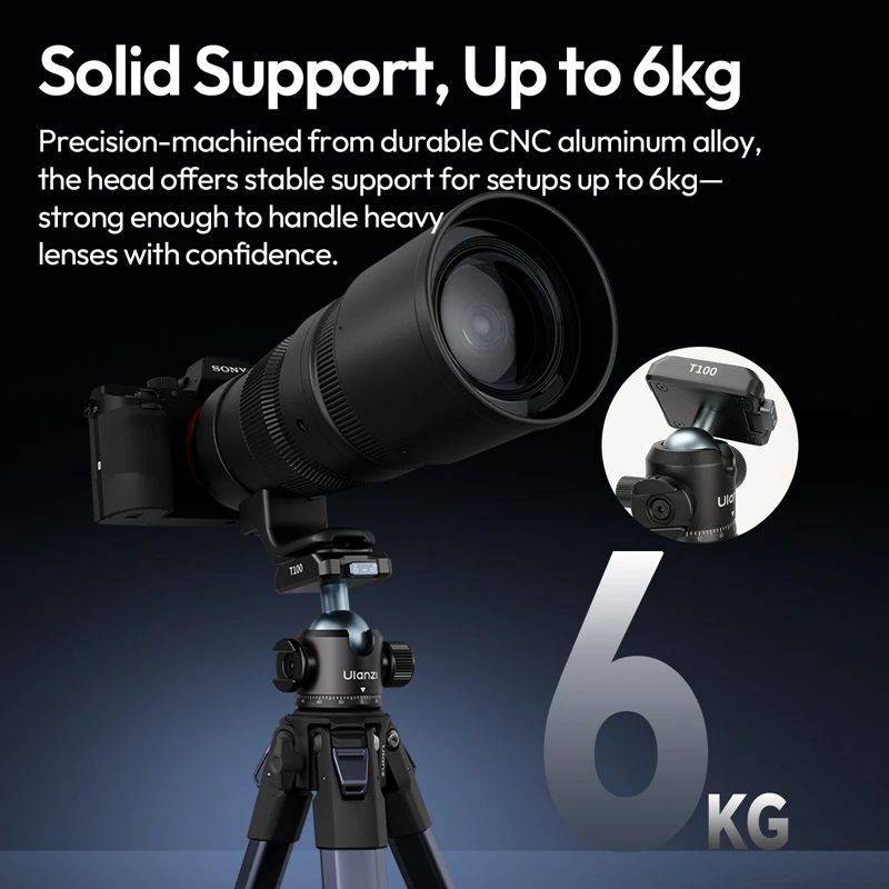 Ulanzi T100 Uka Quick-Release Ball Head with 360° Adjustable Cold Shoe 6KG Load for Portrait Landscape Livestreaming Vlog Shots