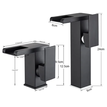 Black Tall LED Waterfall Basin Bathroom Faucet Deck Mounted Hot Cold Water Mixer Taps Three Color Change By Water Flow 5